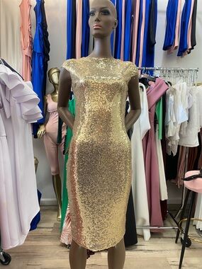 Gold Sequin Cap-Sleeve Sheath Dress